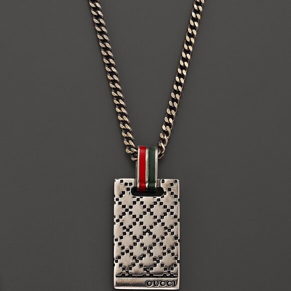 NEW, Gucci Sterling Silver Diamante Pendant Sherry Web Gourmette Chain Necklace - Picture 1 of 16